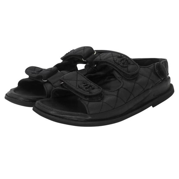 Chanel Cc Strap 39 Quilted Crystal Canvas Dad Sandals CC-0602N-0013 - Picture 4 of 12